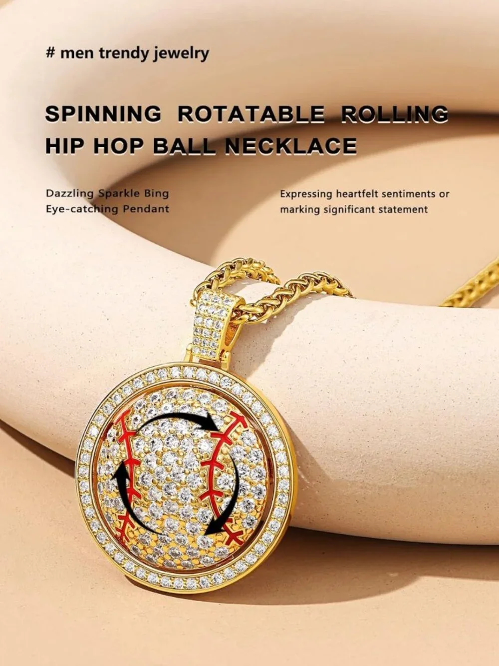 Stylish Bling Sports Necklace for Men - CZ Gold Chain with Ball Pendant Jewelry